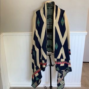💚 Bella Blue/Beige AztecPatternOpenSweater WomenL